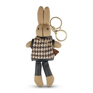 Houndstooth Bunny Keychain with Gold Accents